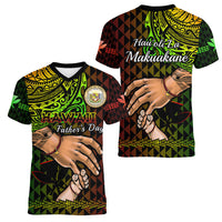 Polynesian Pride Father Day Hawaii Women V Neck T Shirt Kanaka Kakau Hauoli La Makuakane - Wonder Print Shop