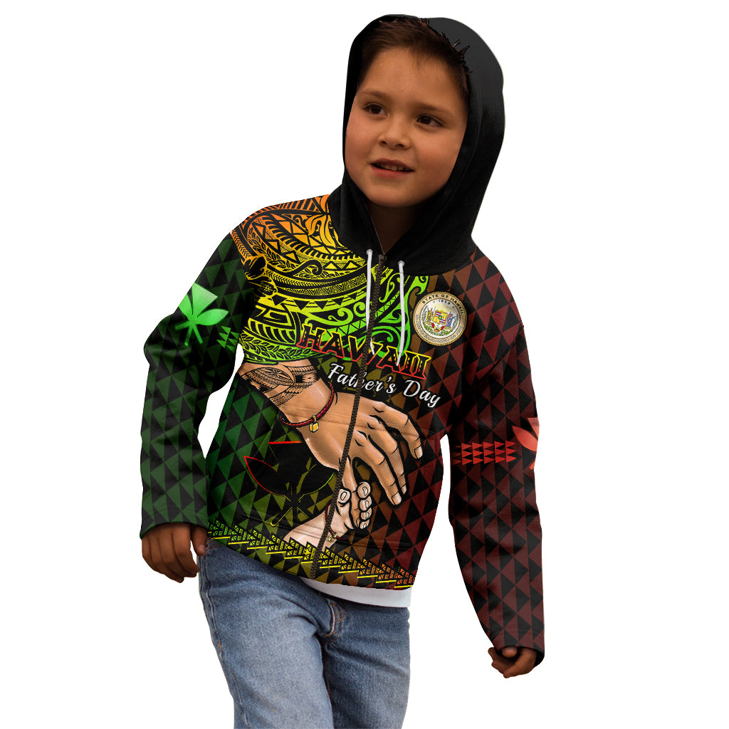Personalised Father Day Hawaii Kid Hoodie Kanaka Kakau Hauoli La Makuakane - Wonder Print Shop
