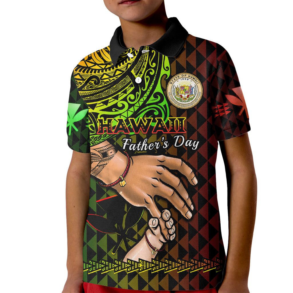 Custom Father Day Hawaii Polo Shirt for Kid Kanaka Kakau Hauoli La Makuakane - Wonder Print Shop