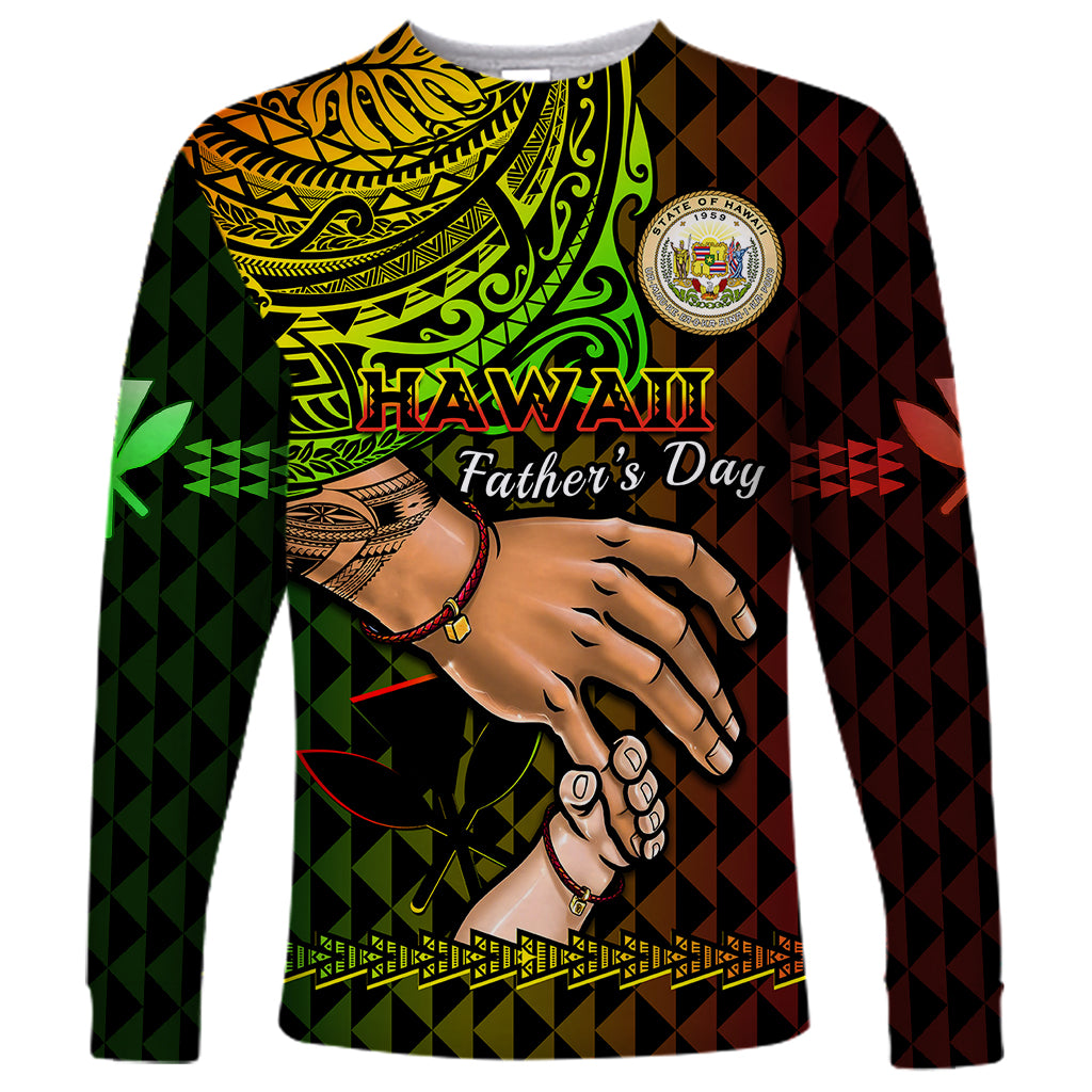 Personalised Father Day Hawaii Long Sleeve Shirt Kanaka Kakau Hauoli La Makuakane - Wonder Print Shop