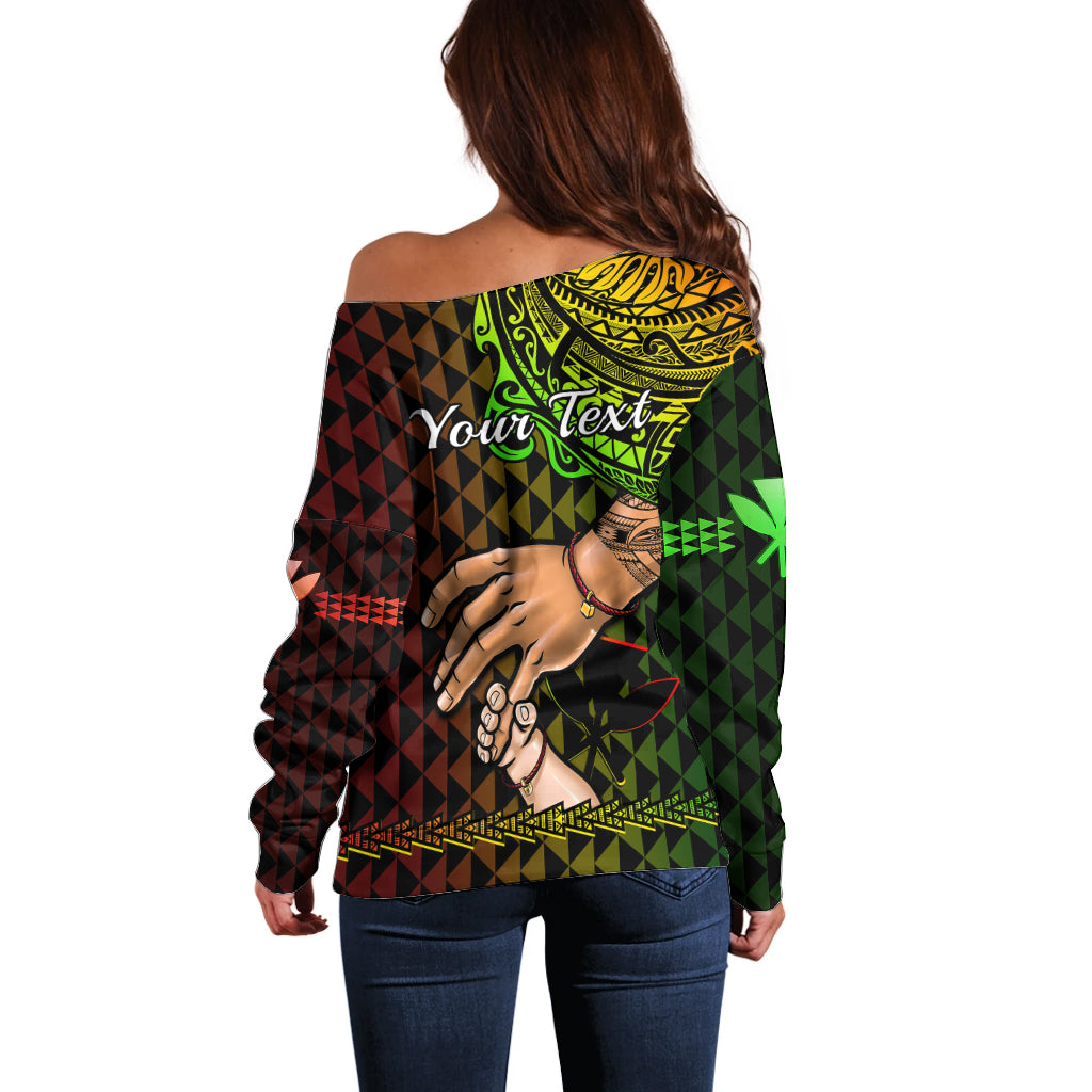 Personalised Father Day Hawaii Off Shoulder Sweater Kanaka Kakau Hauoli La Makuakane - Wonder Print Shop