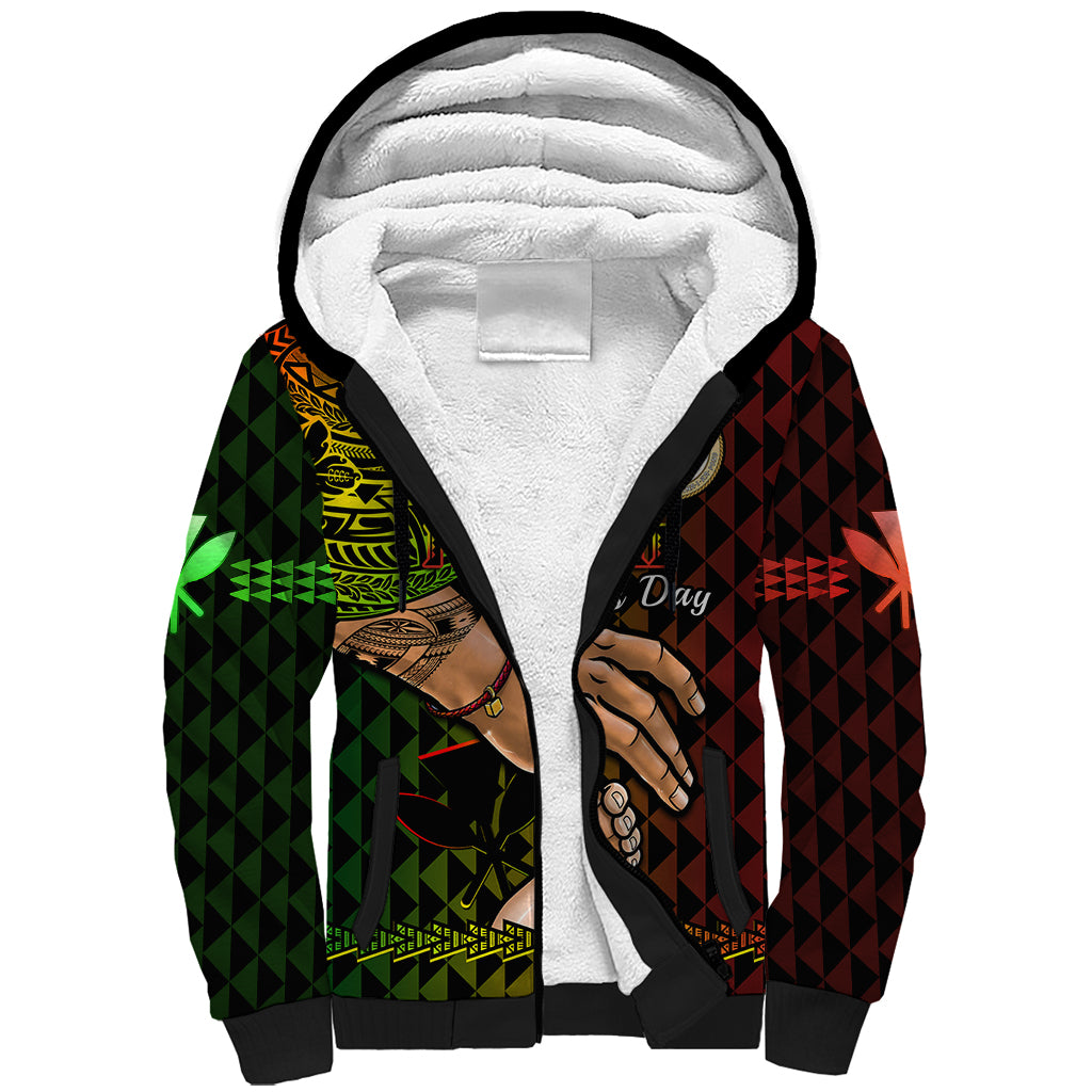 Personalised Father Day Hawaii Sherpa Hoodie Kanaka Kakau Hauoli La Makuakane - Wonder Print Shop