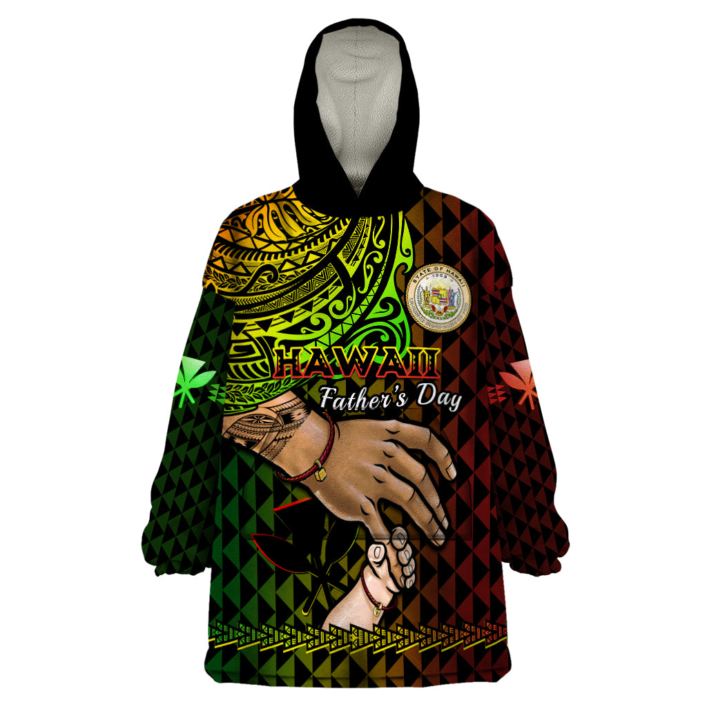Personalised Father Day Hawaii Wearable Blanket Hoodie Kanaka Kakau Hauoli La Makuakane - Wonder Print Shop