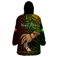 Personalised Father Day Hawaii Wearable Blanket Hoodie Kanaka Kakau Hauoli La Makuakane - Wonder Print Shop