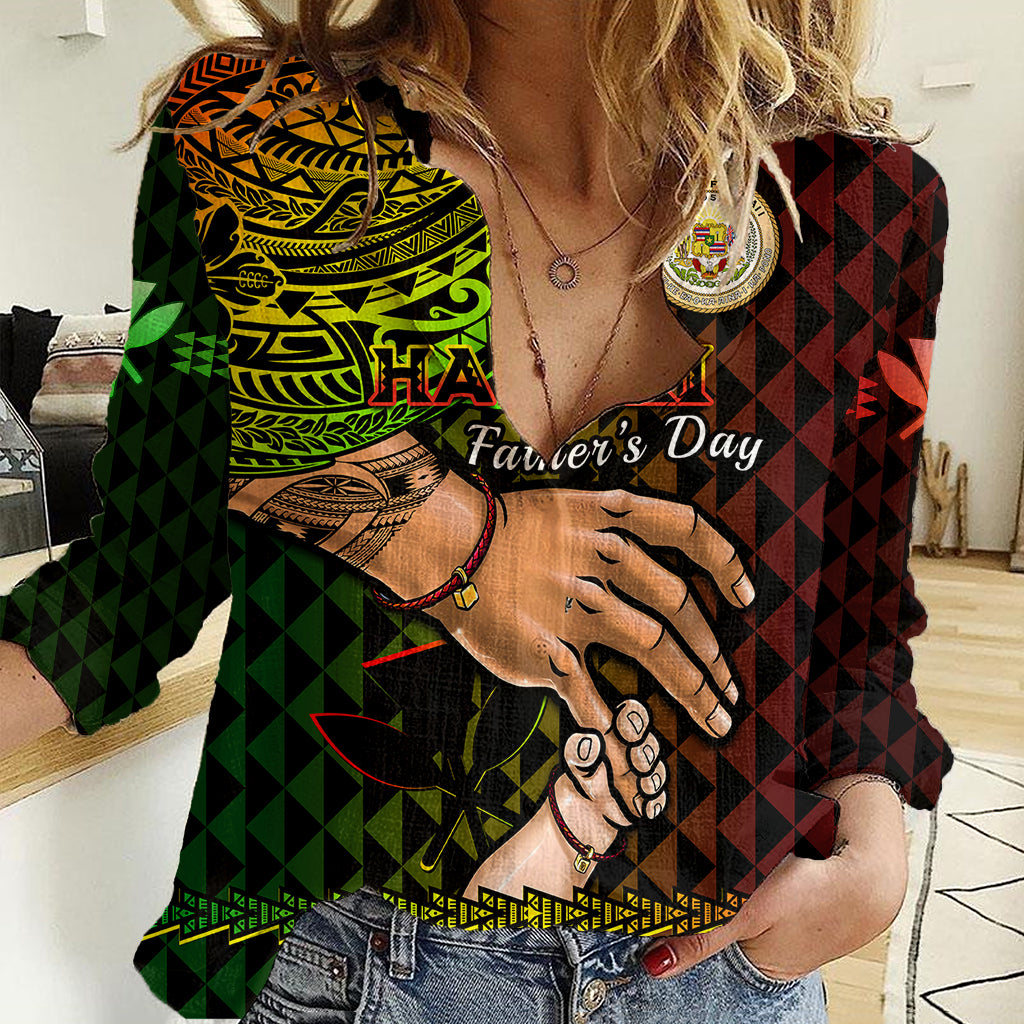 Personalised Father Day Hawaii Women Casual Shirt Kanaka Kakau Hauoli La Makuakane - Wonder Print Shop