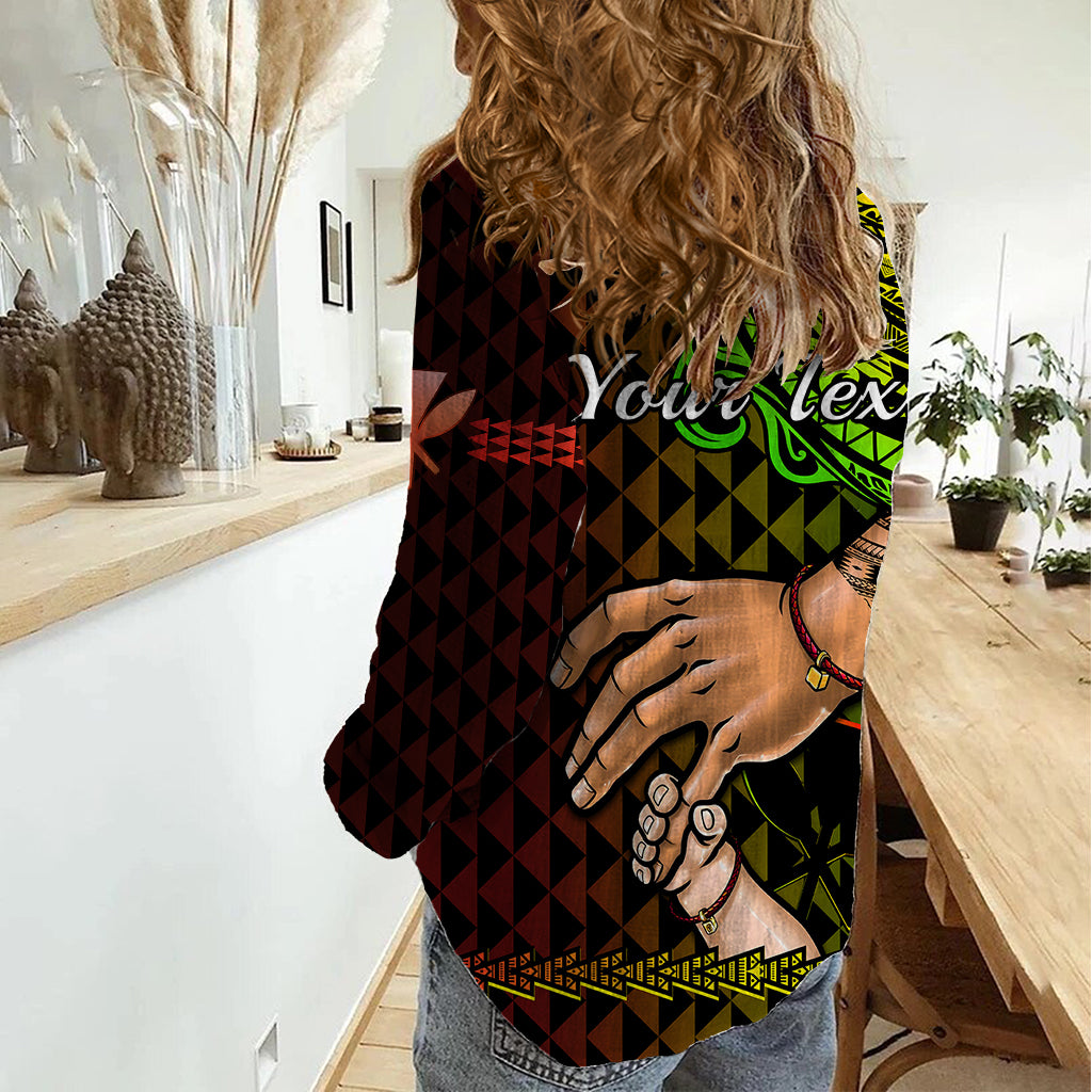 Personalised Father Day Hawaii Women Casual Shirt Kanaka Kakau Hauoli La Makuakane - Wonder Print Shop