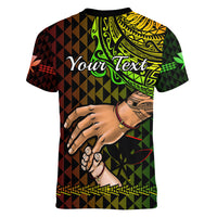 Personalised Father Day Hawaii Women V Neck T Shirt Kanaka Kakau Hauoli La Makuakane - Wonder Print Shop