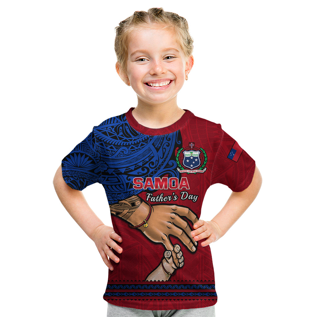 Polynesian Pride Father Day Samoa Kid T Shirt Manuia le Aso Sa o Tama Red Version - Wonder Print Shop