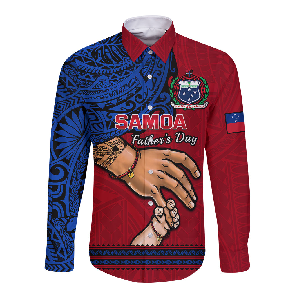 Polynesian Pride Father Day Samoa Long Sleeve Button Shirt Manuia le Aso Sa o Tama Red Version - Wonder Print Shop