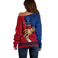Polynesian Pride Father Day Samoa Off Shoulder Sweater Manuia le Aso Sa o Tama Red Version - Wonder Print Shop