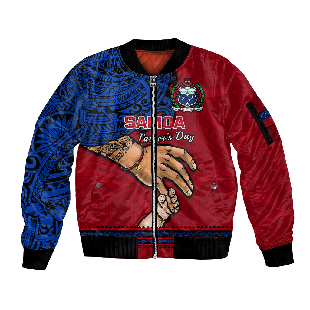 Polynesian Pride Father Day Samoa Sleeve Zip Bomber Jacket Manuia le Aso Sa o Tama Red Version - Wonder Print Shop