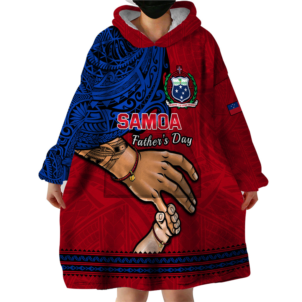 Polynesian Pride Father Day Samoa Wearable Blanket Hoodie Manuia le Aso Sa o Tama Red Version - Wonder Print Shop