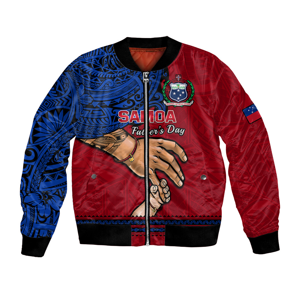 Personalised Father Day Samoa Bomber Jacket Manuia le Aso Sa o Tama Red Version - Wonder Print Shop