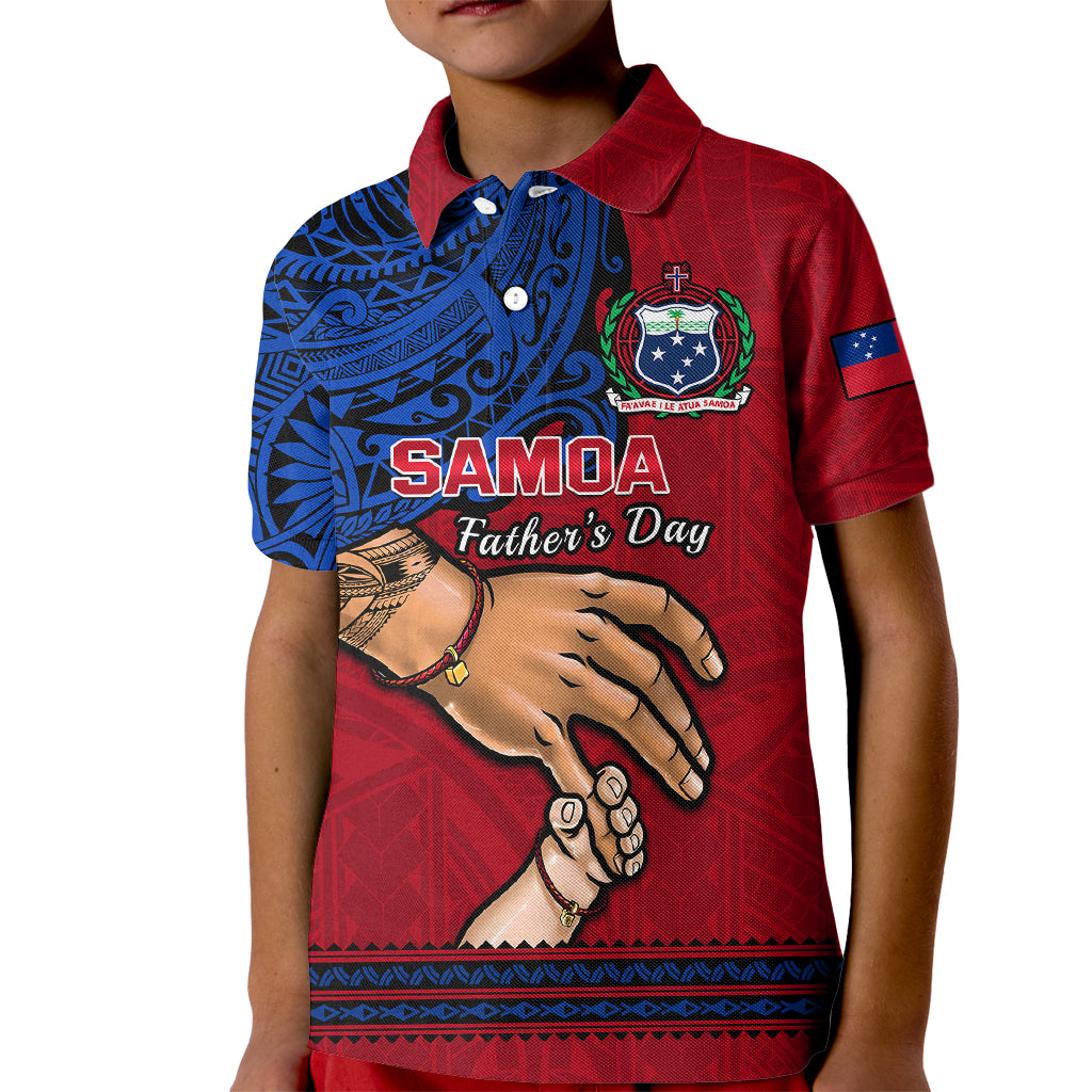 Custom Father Day Samoa Polo Shirt for Kid Manuia le Aso Sa o Tama Red Version - Wonder Print Shop