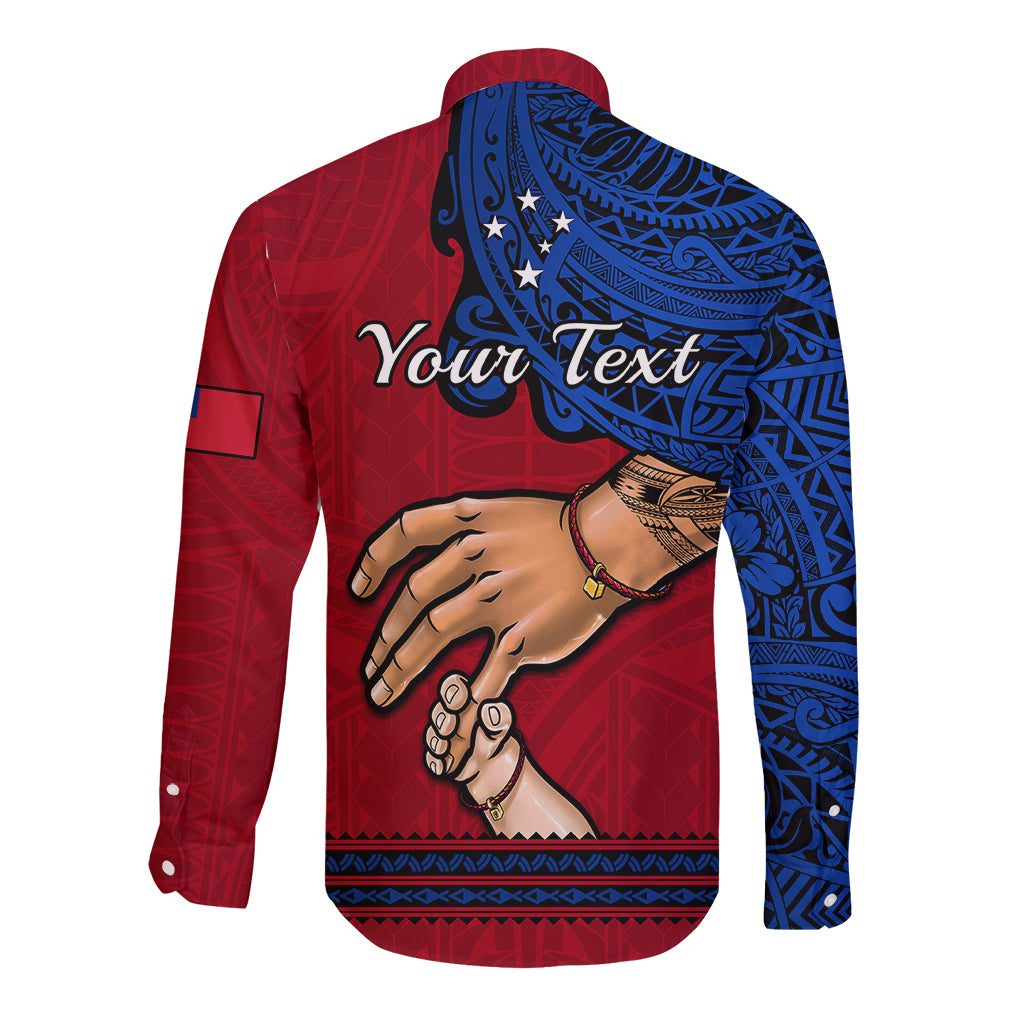 Personalised Father Day Samoa Long Sleeve Button Shirt Manuia le Aso Sa o Tama Red Version - Wonder Print Shop