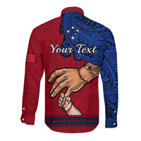 Personalised Father Day Samoa Long Sleeve Button Shirt Manuia le Aso Sa o Tama Red Version - Wonder Print Shop