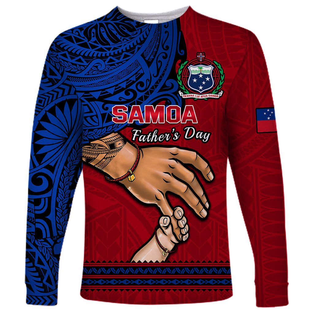 Personalised Father Day Samoa Long Sleeve Shirt Manuia le Aso Sa o Tama Red Version - Wonder Print Shop