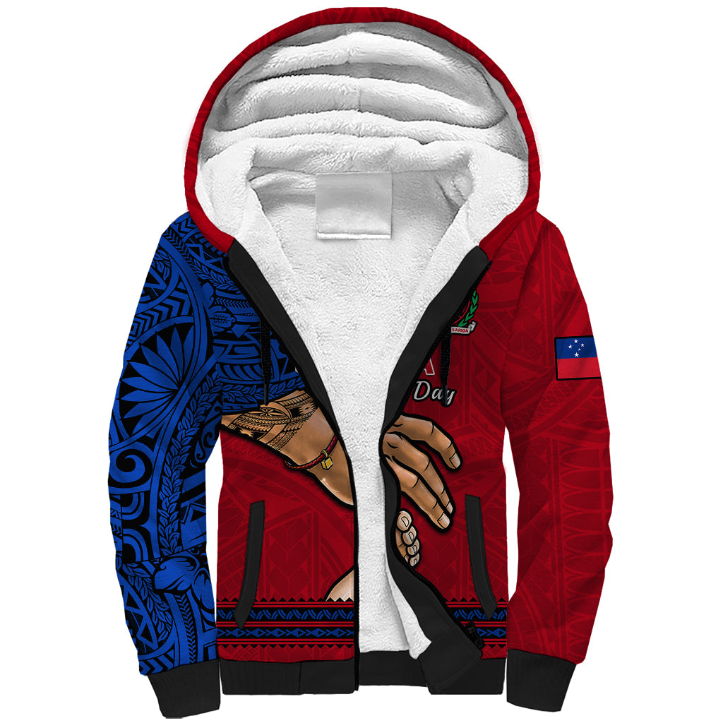 Personalised Father Day Samoa Sherpa Hoodie Manuia le Aso Sa o Tama Red Version - Wonder Print Shop