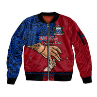 Personalised Father Day Samoa Sleeve Zip Bomber Jacket Manuia le Aso Sa o Tama Red Version - Wonder Print Shop