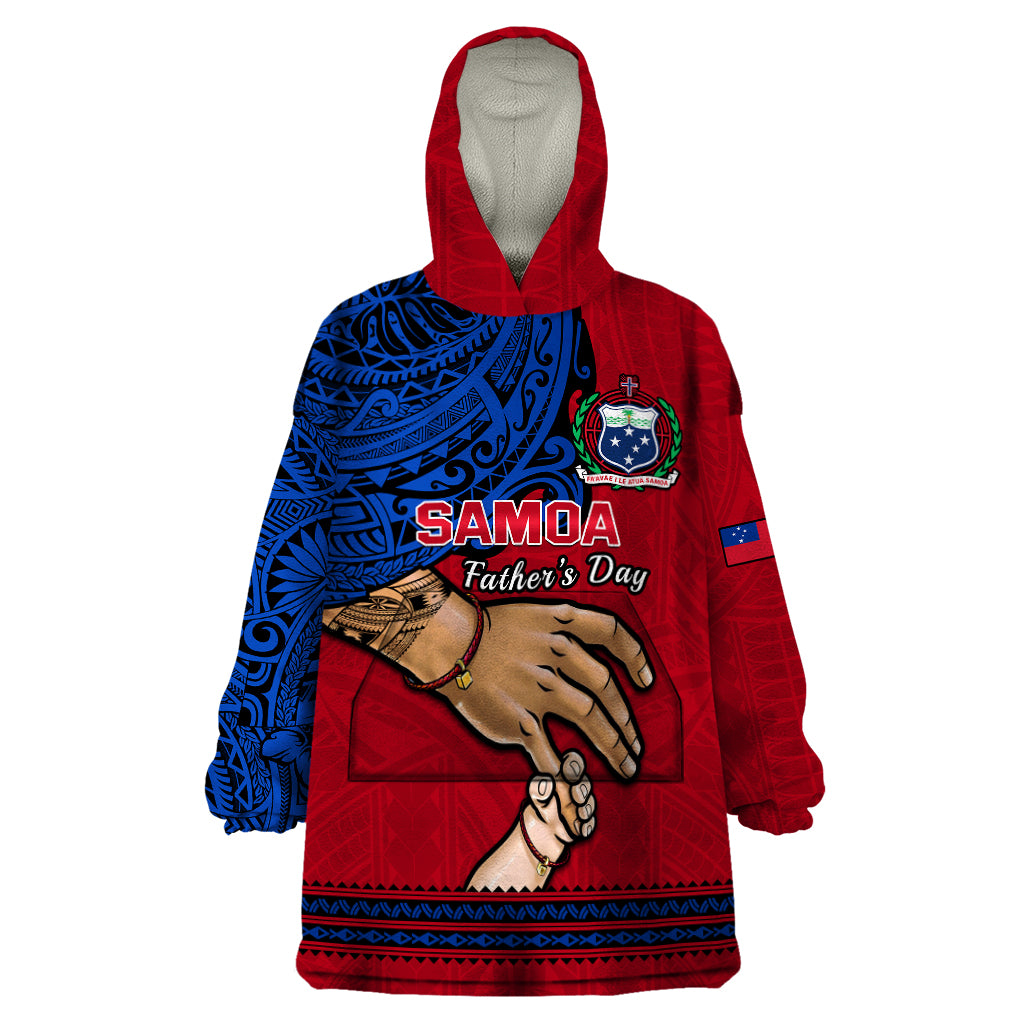Personalised Father Day Samoa Wearable Blanket Hoodie Manuia le Aso Sa o Tama Red Version - Wonder Print Shop