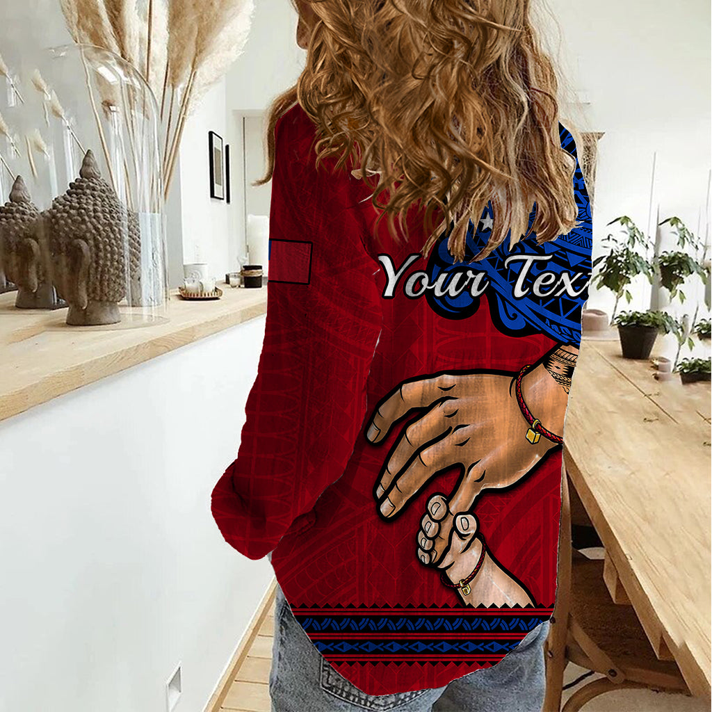 Personalised Father Day Samoa Women Casual Shirt Manuia le Aso Sa o Tama Red Version - Wonder Print Shop