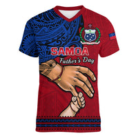Personalised Father Day Samoa Women V Neck T Shirt Manuia le Aso Sa o Tama Red Version - Wonder Print Shop