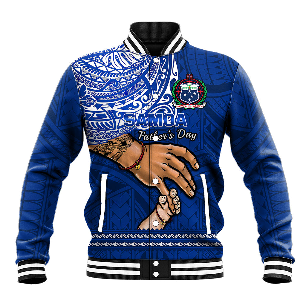 Polynesian Pride Father Day Samoa Baseball Jacket Manuia le Aso Sa o Tama Blue Version - Wonder Print Shop