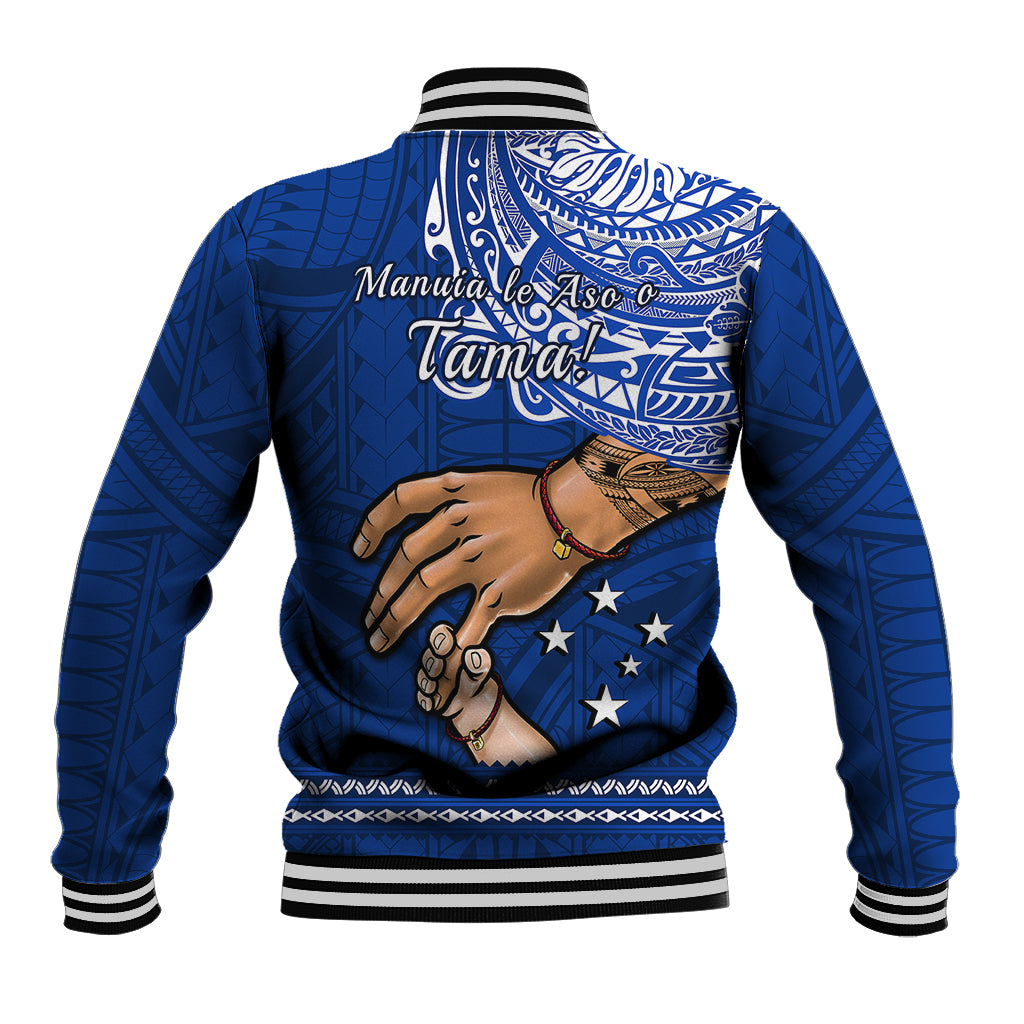 Polynesian Pride Father Day Samoa Baseball Jacket Manuia le Aso Sa o Tama Blue Version - Wonder Print Shop