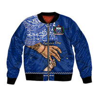 Polynesian Pride Father Day Samoa Bomber Jacket Manuia le Aso Sa o Tama Blue Version - Wonder Print Shop