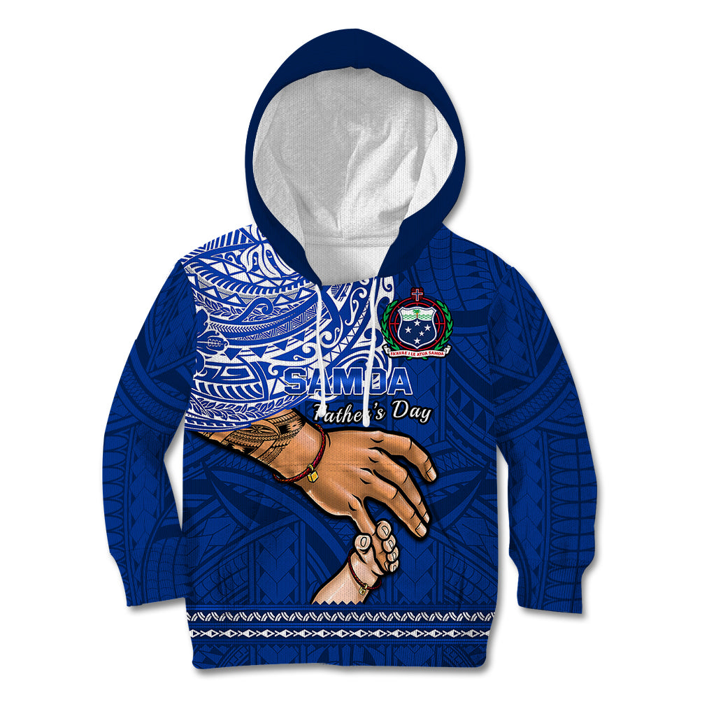 Polynesian Pride Father Day Samoa Kid Hoodie Manuia le Aso Sa o Tama Blue Version - Wonder Print Shop