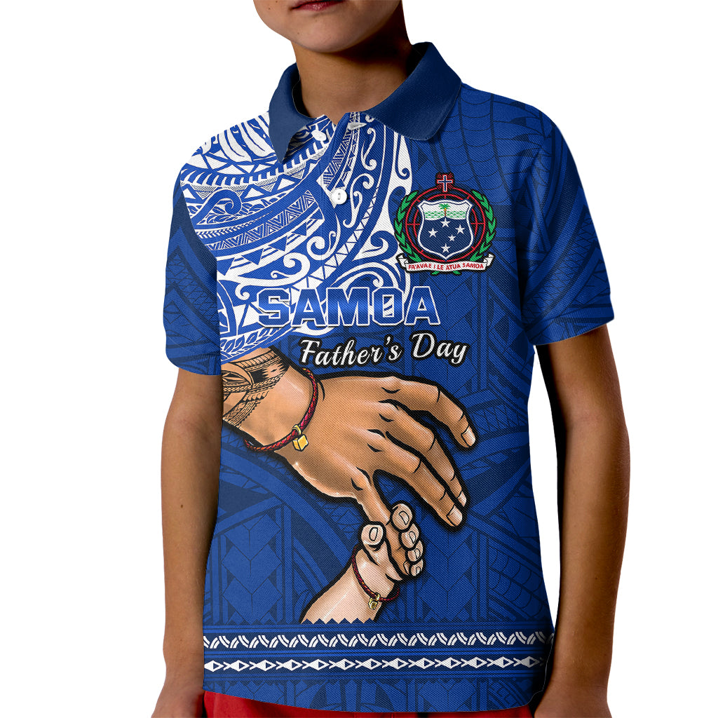 Polynesian Pride Father Day Samoa Polo Shirt for Kid Manuia le Aso Sa o Tama Blue Version - Wonder Print Shop