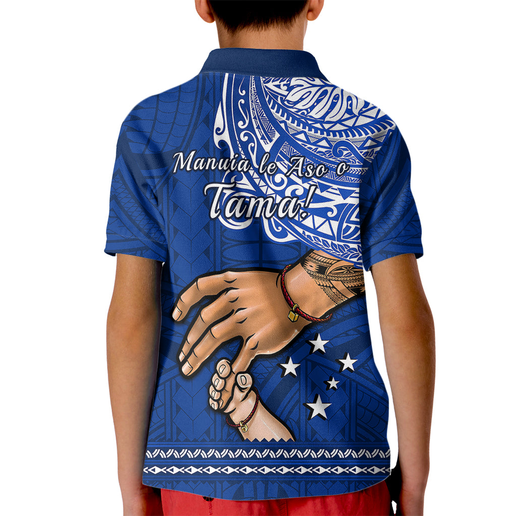 Polynesian Pride Father Day Samoa Polo Shirt for Kid Manuia le Aso Sa o Tama Blue Version - Wonder Print Shop