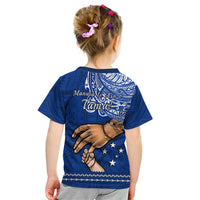 Polynesian Pride Father Day Samoa Kid T Shirt Manuia le Aso Sa o Tama Blue Version - Wonder Print Shop