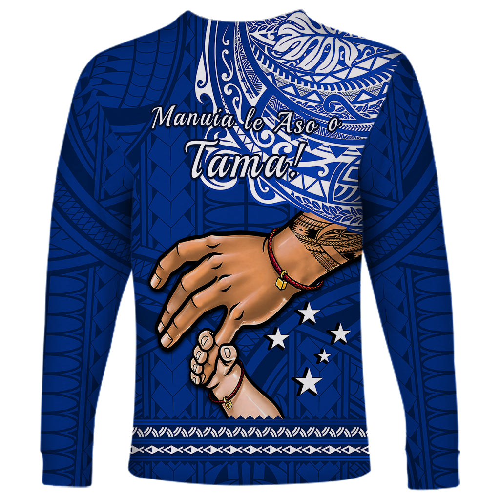 Polynesian Pride Father Day Samoa Long Sleeve Shirt Manuia le Aso Sa o Tama Blue Version - Wonder Print Shop