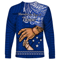 Polynesian Pride Father Day Samoa Long Sleeve Shirt Manuia le Aso Sa o Tama Blue Version - Wonder Print Shop