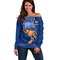 Polynesian Pride Father Day Samoa Off Shoulder Sweater Manuia le Aso Sa o Tama Blue Version - Wonder Print Shop