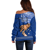 Polynesian Pride Father Day Samoa Off Shoulder Sweater Manuia le Aso Sa o Tama Blue Version - Wonder Print Shop