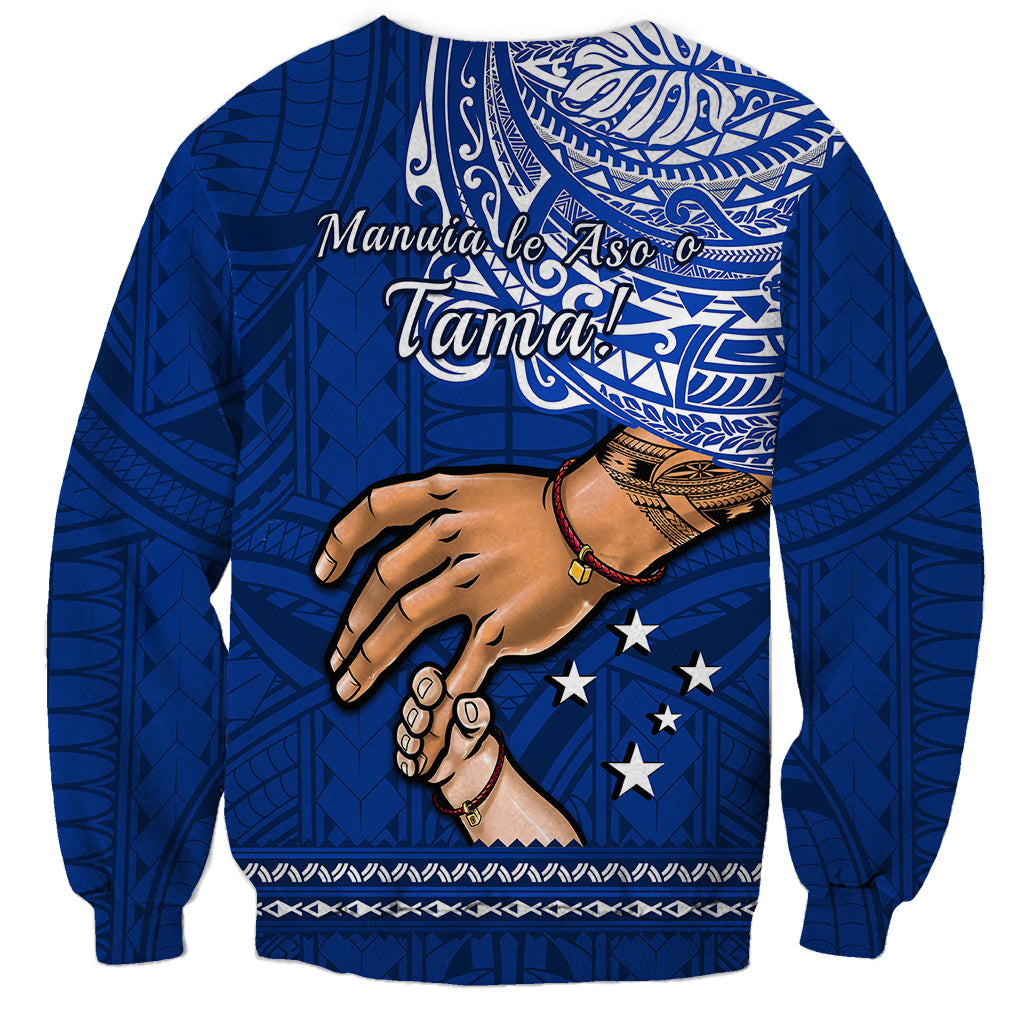 Polynesian Pride Father Day Samoa Sweatshirt Manuia le Aso Sa o Tama Blue Version - Wonder Print Shop