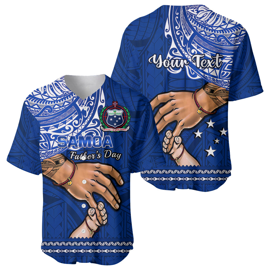 Personalised Father Day Samoa Baseball Jersey Manuia le Aso Sa o Tama Blue Version - Wonder Print Shop