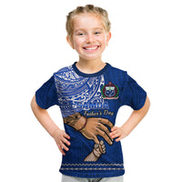 Personalised Father Day Samoa Kid T Shirt Manuia le Aso Sa o Tama Blue Version - Wonder Print Shop
