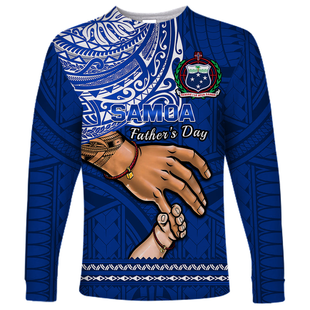 Personalised Father Day Samoa Long Sleeve Shirt Manuia le Aso Sa o Tama Blue Version - Wonder Print Shop
