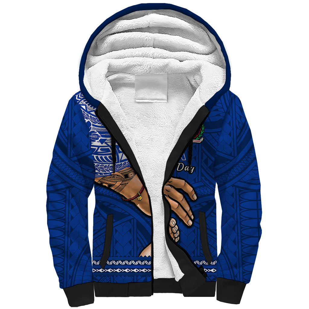 Personalised Father Day Samoa Sherpa Hoodie Manuia le Aso Sa o Tama Blue Version - Wonder Print Shop