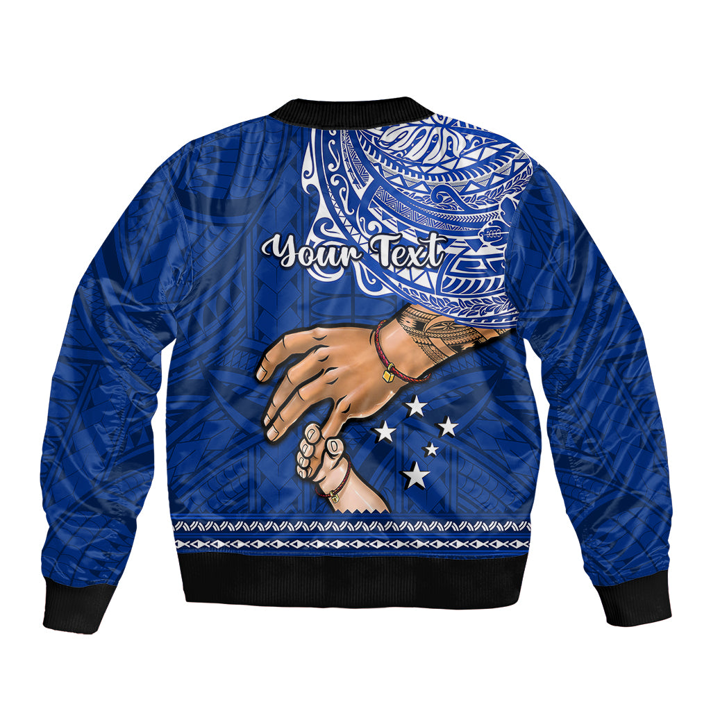 Personalised Father Day Samoa Sleeve Zip Bomber Jacket Manuia le Aso Sa o Tama Blue Version - Wonder Print Shop