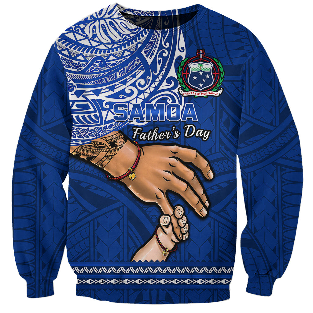 Personalised Father Day Samoa Sweatshirt Manuia le Aso Sa o Tama Blue Version - Wonder Print Shop
