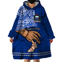 Personalised Father Day Samoa Wearable Blanket Hoodie Manuia le Aso Sa o Tama Blue Version - Wonder Print Shop