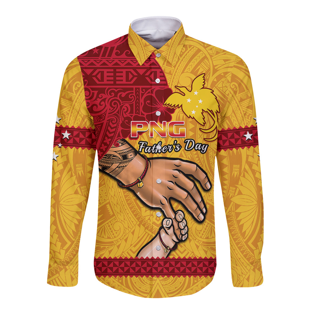 Polynesian Pride Father Day Papua New Guinea Long Sleeve Button Shirt PNG I Love You Dad Yellow Version - Wonder Print Shop