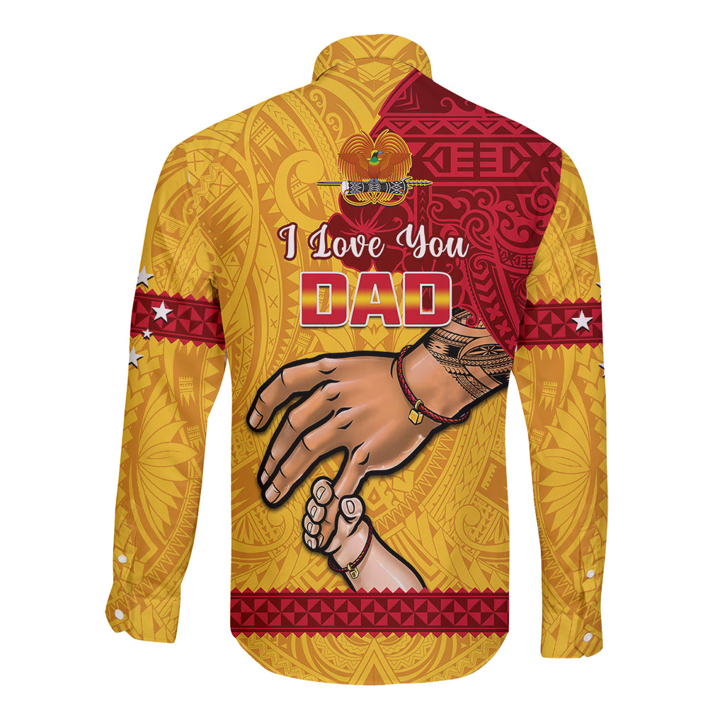 Polynesian Pride Father Day Papua New Guinea Long Sleeve Button Shirt PNG I Love You Dad Yellow Version - Wonder Print Shop
