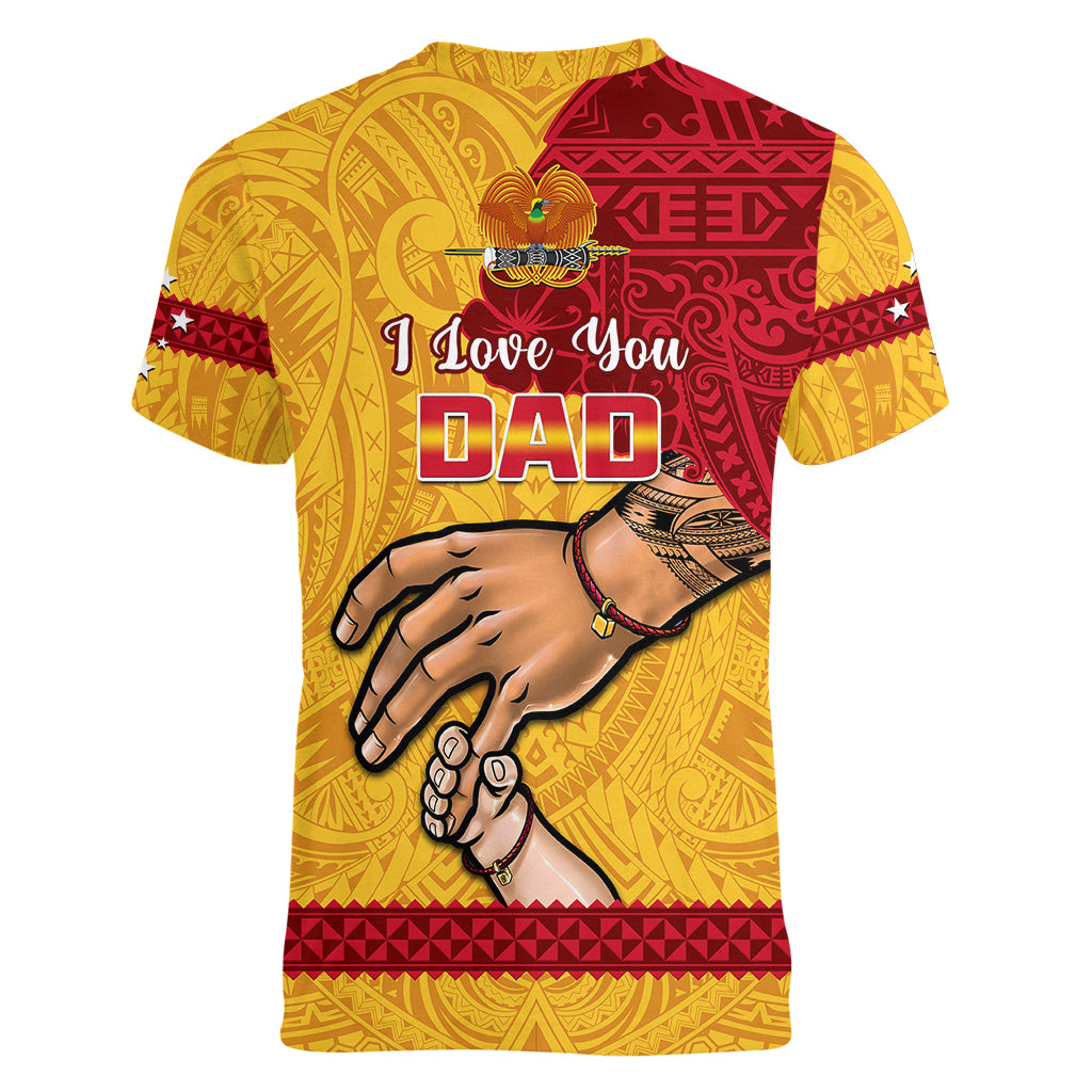 Polynesian Pride Father Day Papua New Guinea Women V Neck T Shirt PNG I Love You Dad Yellow Version - Wonder Print Shop