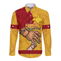 Personalised Father Day Papua New Guinea Long Sleeve Button Shirt PNG I Love You Dad Yellow Version - Wonder Print Shop