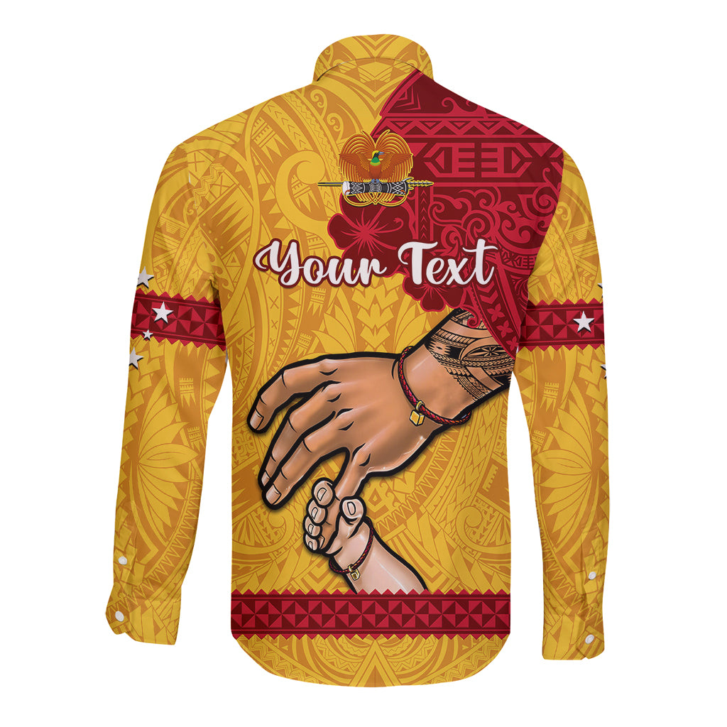 Personalised Father Day Papua New Guinea Long Sleeve Button Shirt PNG I Love You Dad Yellow Version - Wonder Print Shop